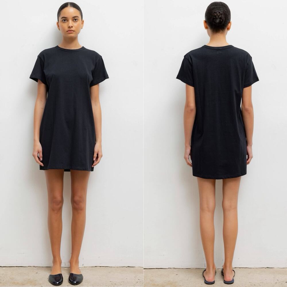 Leset Black Cotton Casual Minimalist Short Sleeve Margo T-Shirt Dress Small